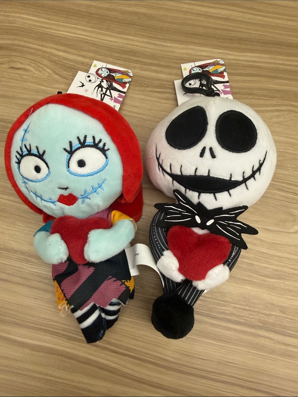 Jack and Sally Nightmare Before Christmas Heart Hug Plush Pair - Red & White